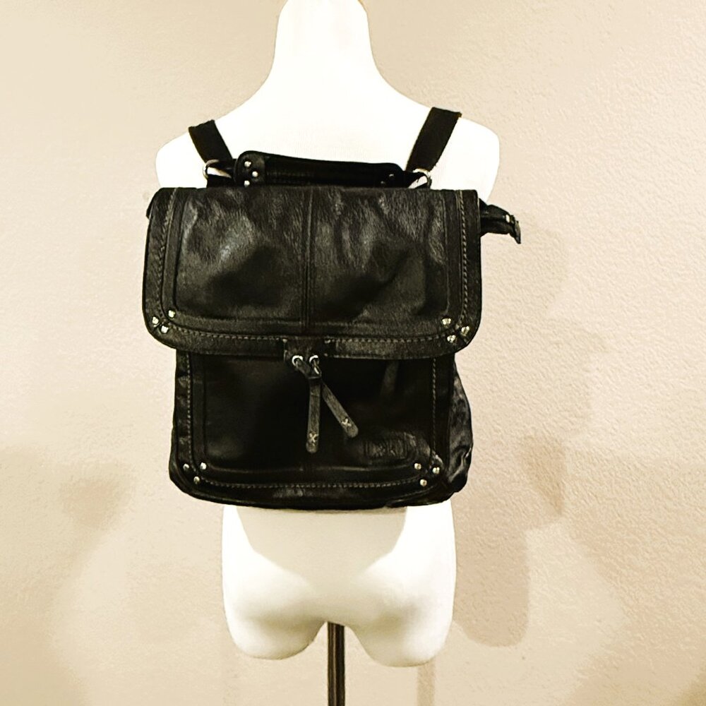 The Sak Ventura Convertible Crossbody Shoulder or Backpack Black Leather Bag